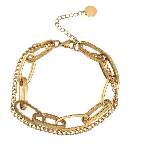 Women’s Double Layer Thick Chain Bracelet – Bold Layered Statement Jewelry