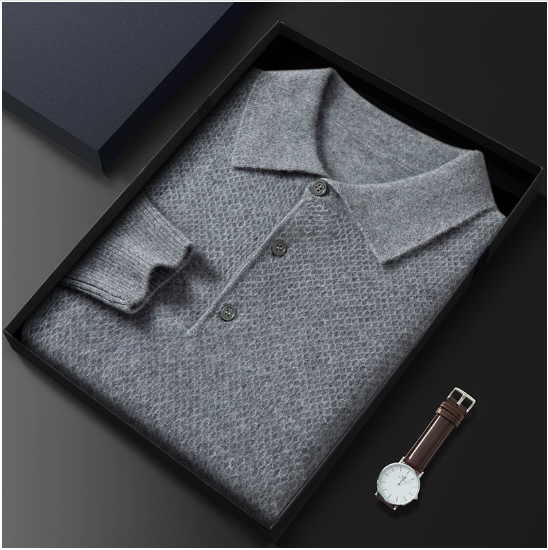 Men’s Luxury Cashmere Knitted Polo Collar Shirt – Soft Warm Winter Knit Top, S–3XL