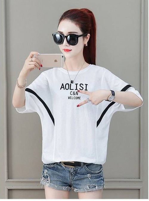 Plus Size Loose White Summer T-Shirt for Women