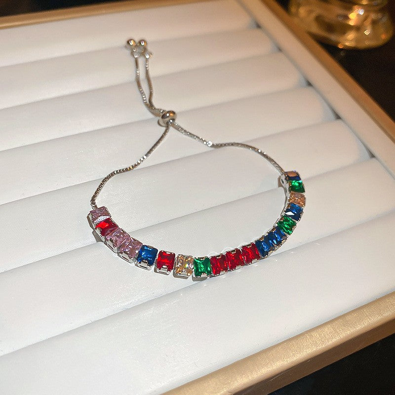 Women’s Adjustable Colorful Zirconia Bracelet – Sparkling Rainbow Fashion Jewelry