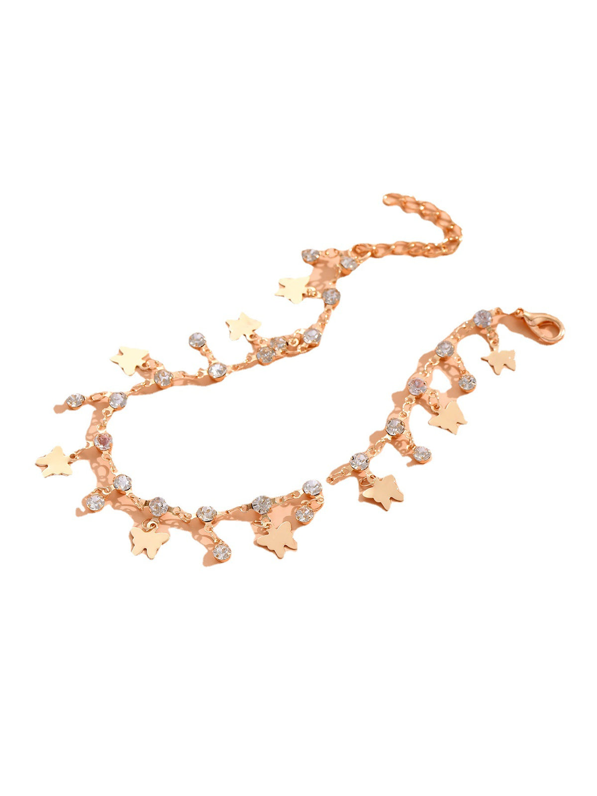 Bohemian Vintage Anklet with Diamond Butterfly Pendant