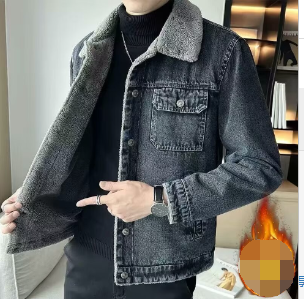 Men’s Thickened Denim Jacket – Loose-Fit Lapel Casual Winter Jean Jacket, 2 Colors, M–4XL