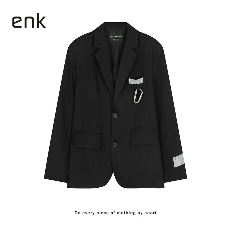 Men’s Black Loose Fit Suit Blazer – Casual Single-Breasted Streetwear Jacket, S–XXL