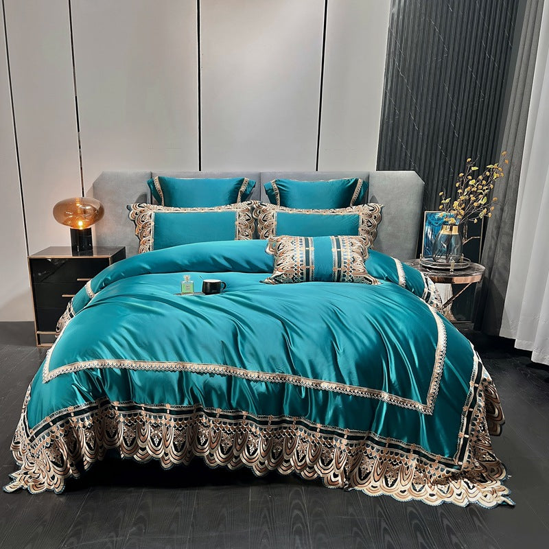 Luxury Belle Series Silk Cotton Bedding Set – 4-Piece Elegant Bed Set