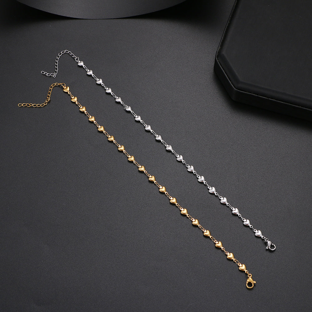 Gold Color Stainless Steel Heart Chain Anklet for Women