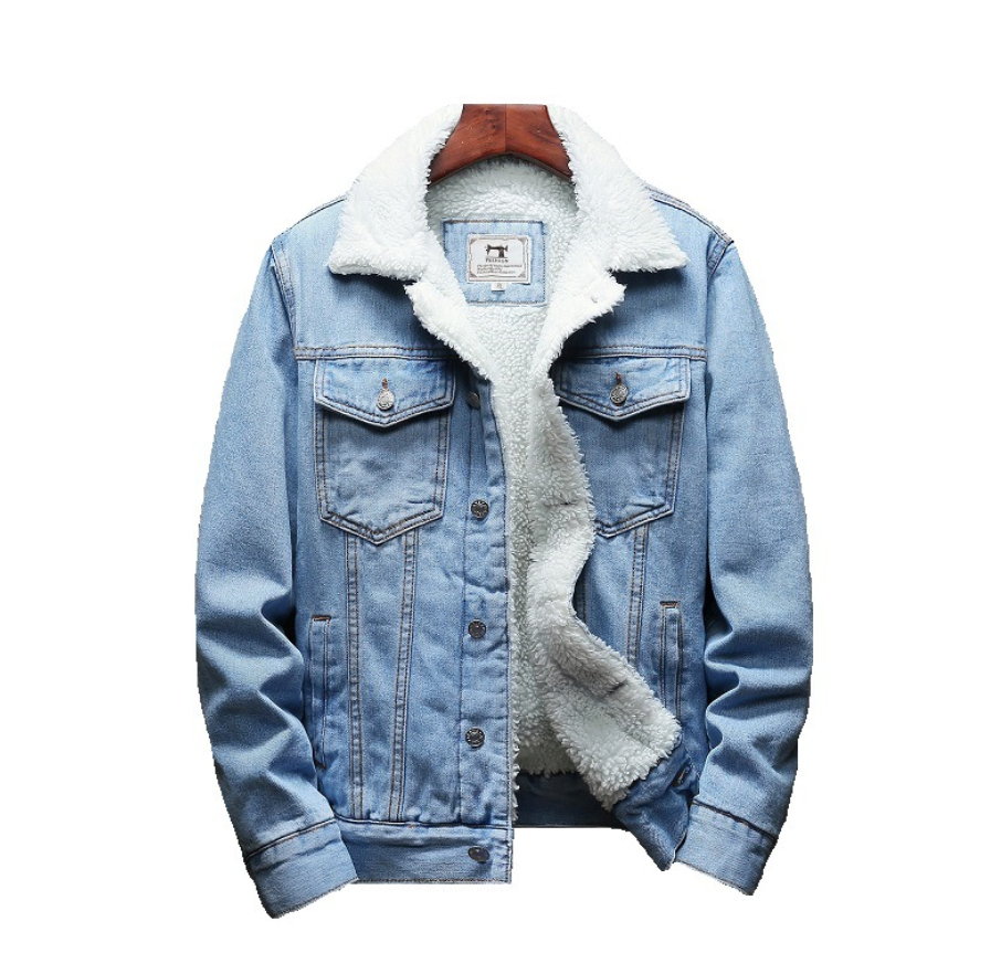 Men’s Fleece-Lined Denim Jacket – Warm Lambswool Casual Winter Jacket
