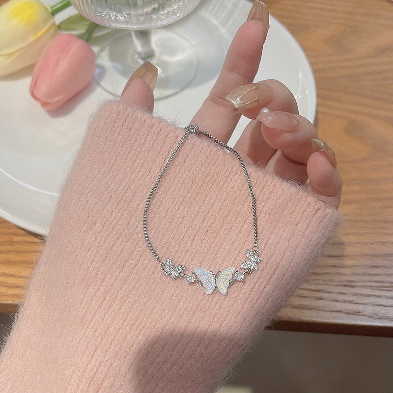 Women’s Micro-Inlaid Bow Bracelet – Silver Titanium Steel Jewelry