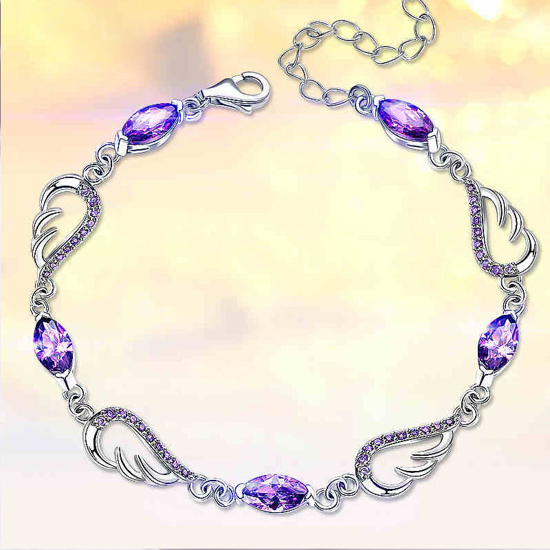 925 Silver Wing Amethyst Bracelet for Women