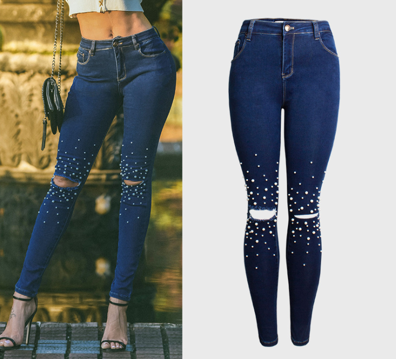 Women’s Slim Fit Pencil Jeans – Deep Blue Cotton Denim Pants, S–3XL