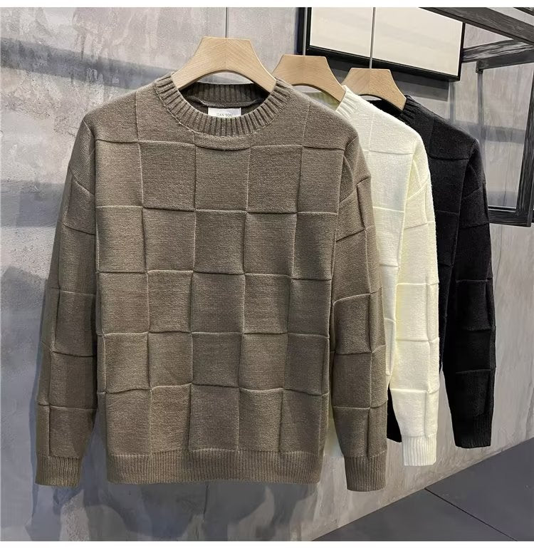 Men’s Rabbit Fur Round Neck Sweater – Thick Loose-Fit Long Sleeve Pullover, 4 Colors, M–3XL