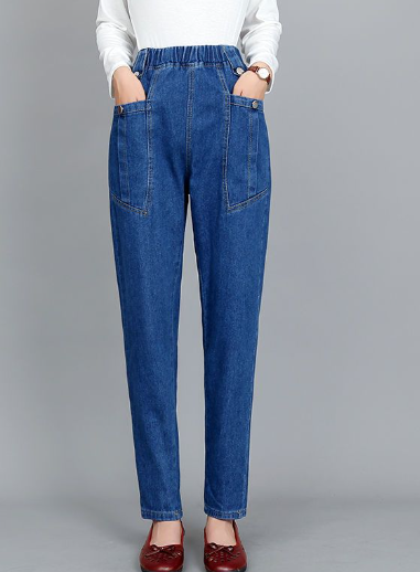 Women’s Fashionable High-Waist Harlan Jeans – Cotton Cropped Elastic-Waist Casual Pants, M–4XL