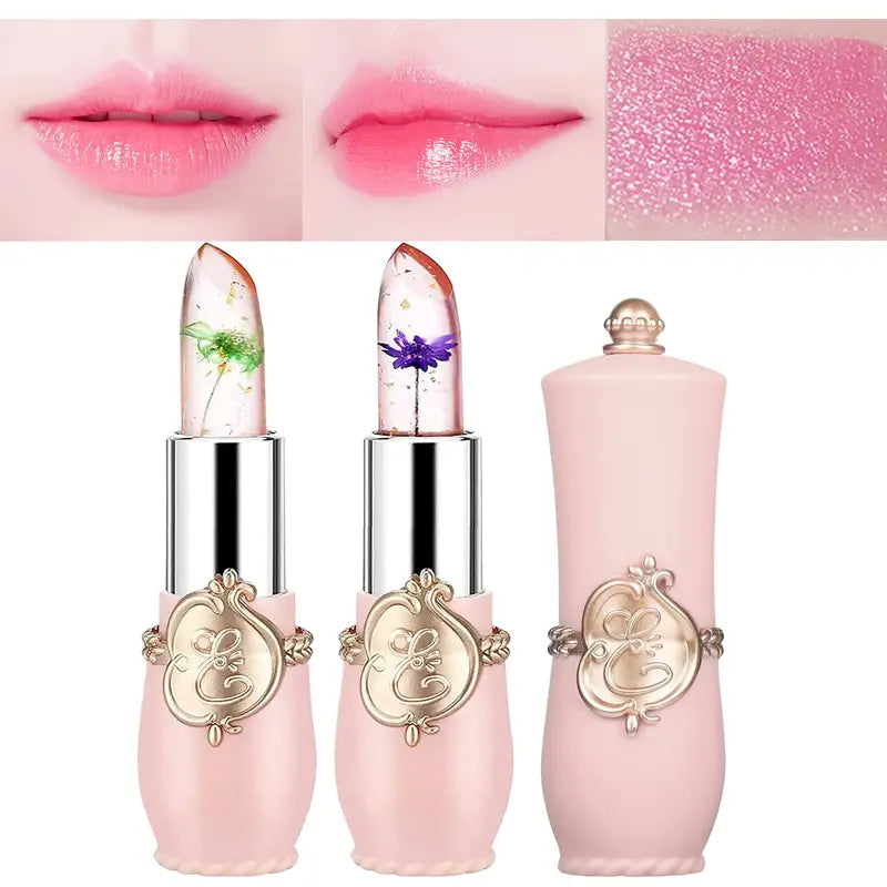 2 PCs Color Changing Dried Flower Jelly Lipstick