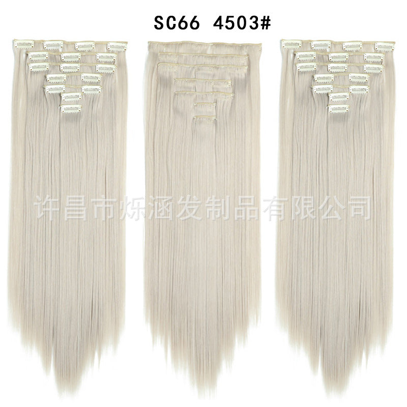 7-Piece Traceless Long Straight Hair Extensions – High-Temperature Silk, 57 Colors