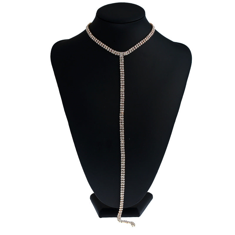 Women’s Rhinestone Body Chain Necklace – Lightweight Gold & Silver Statement Jewelry, 78cm