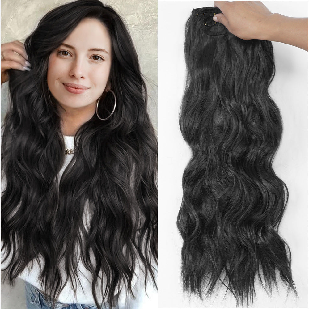 4-Piece 22-Inch Wavy Clip-In Hair Extensions for Women – Synthetic Water Wave Set