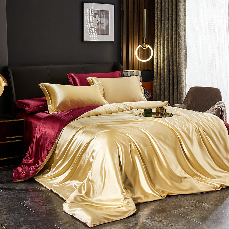 Luxury Silk Bedding Set with Solid Color Duvet Cover – Elegant Soft Bed Set