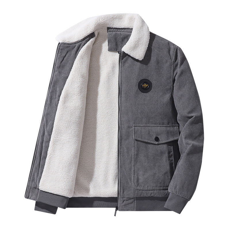 Men’s Thickened Corduroy Lapel Jacket – Warm Lamb Wool Cotton Winter Coat
