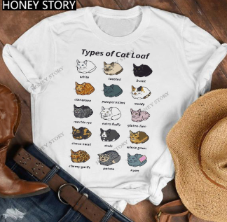 Cat Loaf Graphic T-Shirt for Women (One Piece)