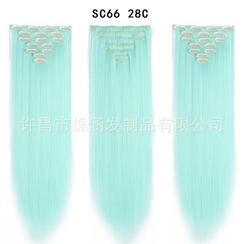 7-Piece Traceless Long Straight Hair Extensions – High-Temperature Silk, 57 Colors