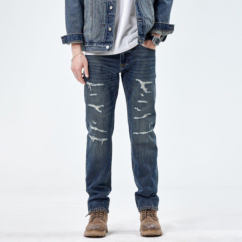 Men’s Slim-Fit Distressed Cotton Denim Pants – Casual Jeans – USA