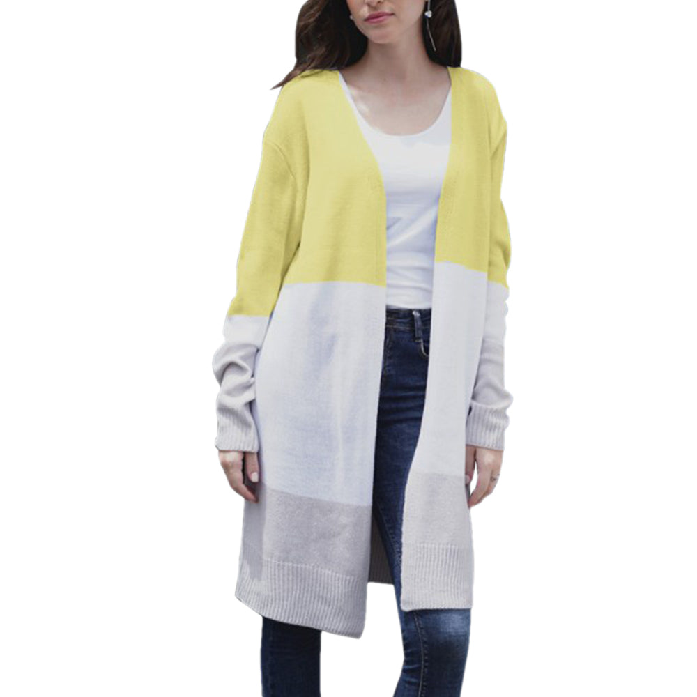 Women’s Striped Knit Long Cardigan Sweater – Cotton Half-Open Collar Casual Cardigan, 5 Colors, S–XL