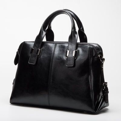 Minimalist Waxed Cowhide Crossbody Bag for Women – Large Genuine Leather Handbag