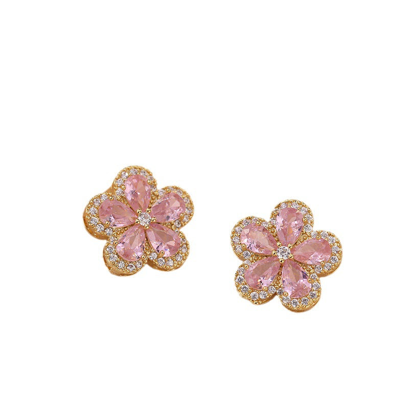 Pink Zircon Flower Necklace – Elegant Floral Pendant Jewelry for Women