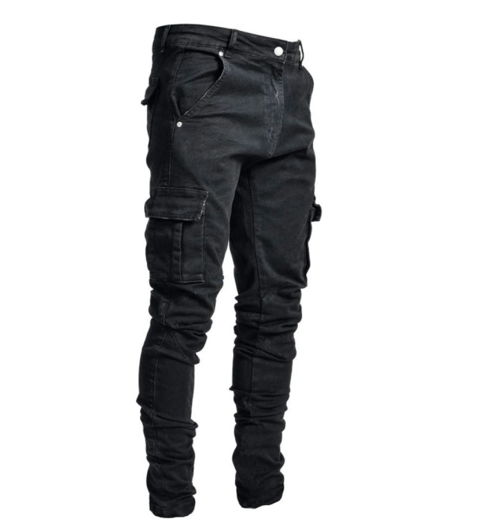 Men’s Skinny Cargo Jeans with Side Pockets – 80% Cotton Micro-Stretch Tapered Denim Pants, S–3XL