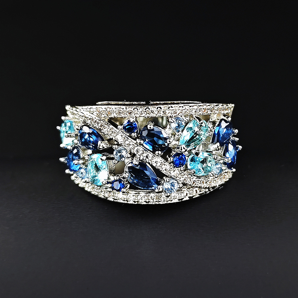 Blue Zircon Hollow Ring for Women