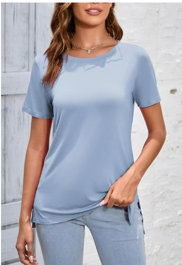 Solid Color Long T-shirt with Side Slits for Women
