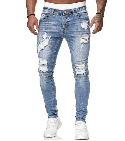 Men’s Slim Fit Ripped Jeans – Casual Distressed Denim Trousers