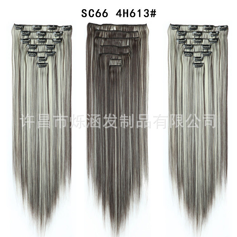 7-Piece Traceless Long Straight Hair Extensions – High-Temperature Silk, 57 Colors
