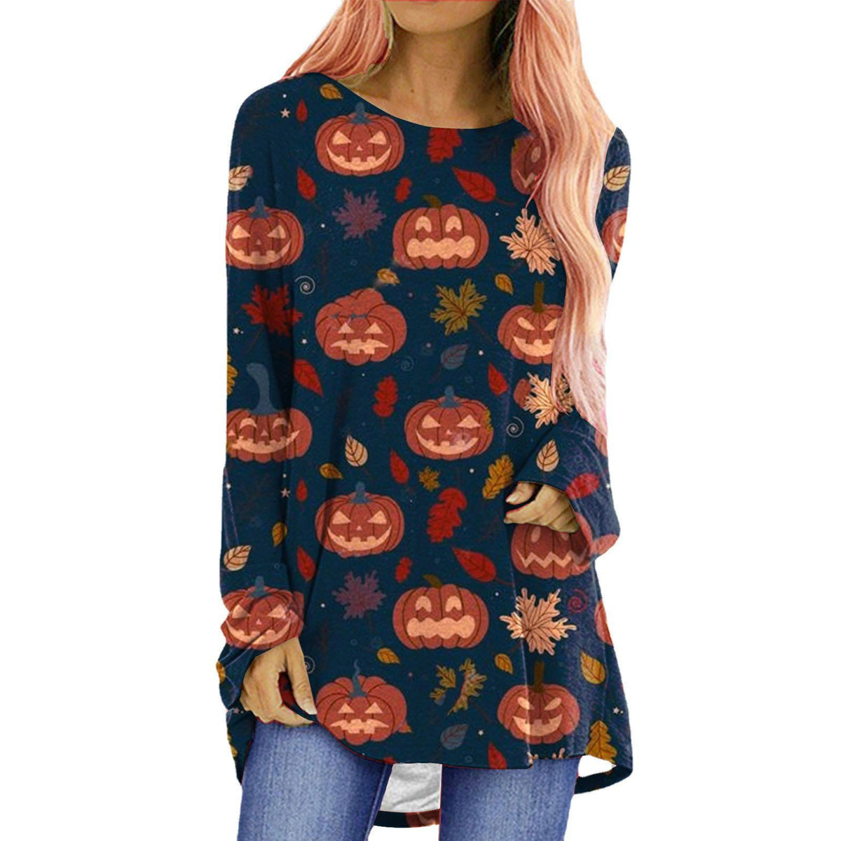 Women’s Halloween Printed Long Sleeve T-Shirt – Spooky Casual Graphic Tee