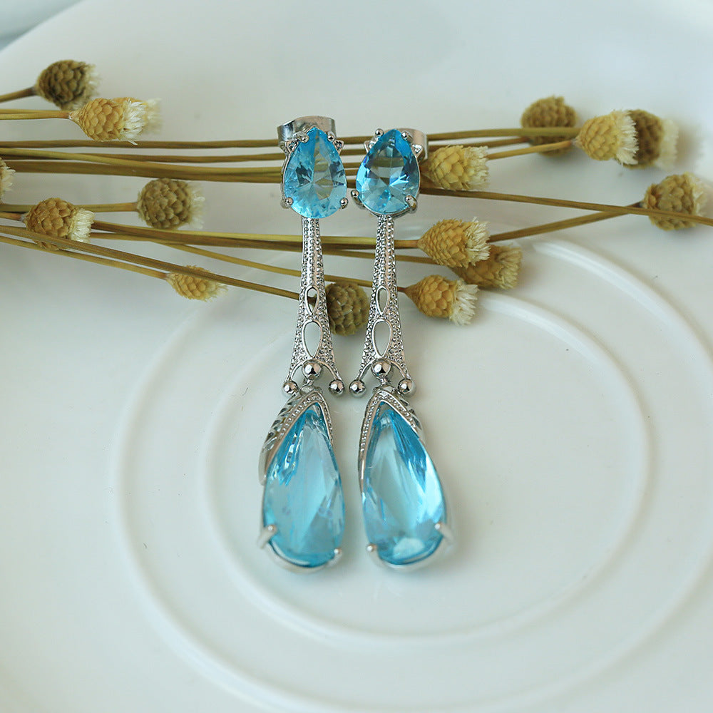 Minimalist Blue Crystal Water Drop Earrings for Women – Elegant Dangle Jewelry