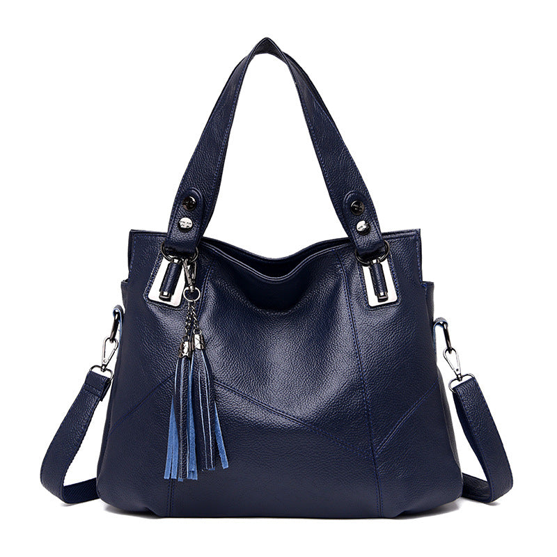 Fashionable Soft Leather Large Shoulder Bag for Women – Spacious Lychee Texture PU Handbag with Fringe Detail