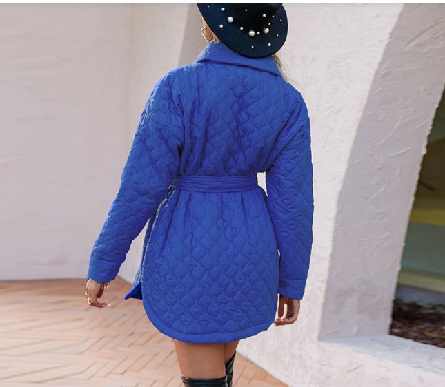 Women’s Blue Padded Cotton Jacket – Single-Breasted Lightweight Warm Coat, S–L