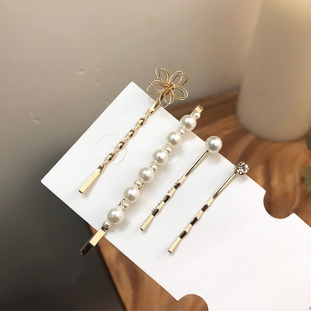 4-Piece White Pearl Hair Clip Set for Women – Elegant Decorative Hair Accessories