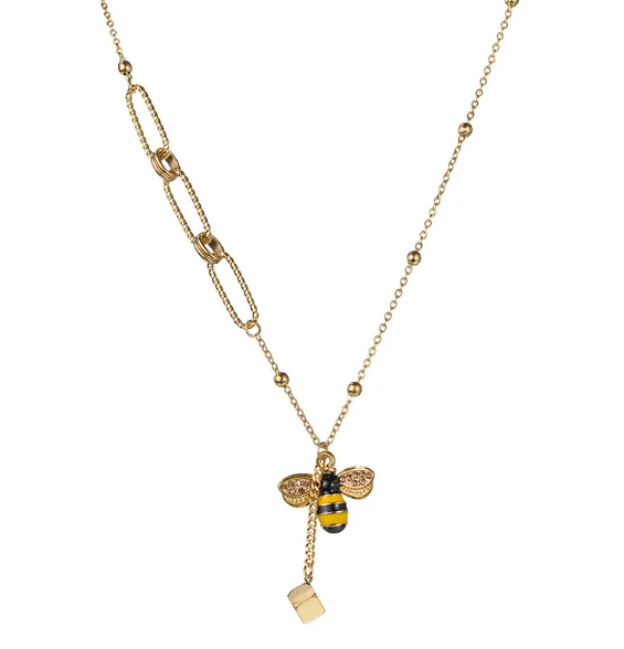 Bee Charm Square Pendant Necklace