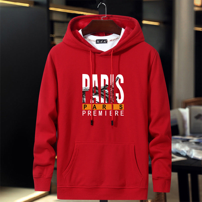 Men’s Plus Size Red Printed Hoodie – Loose-Fit Long Sleeve Hooded Sweatshirt, M–5XL