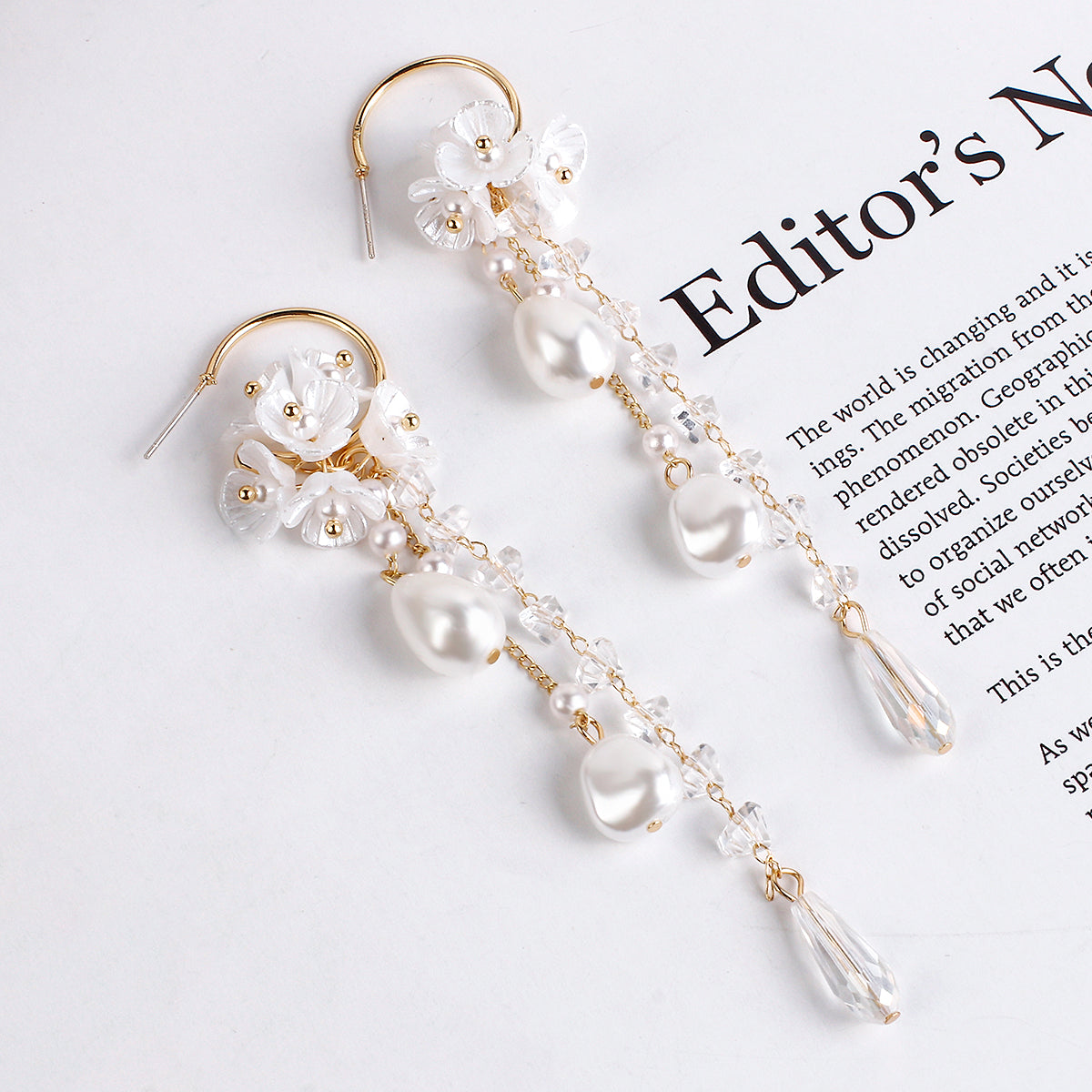 Korean Flower Pearl Earrings – 925 Silver Needle Floral Drop Jewelry