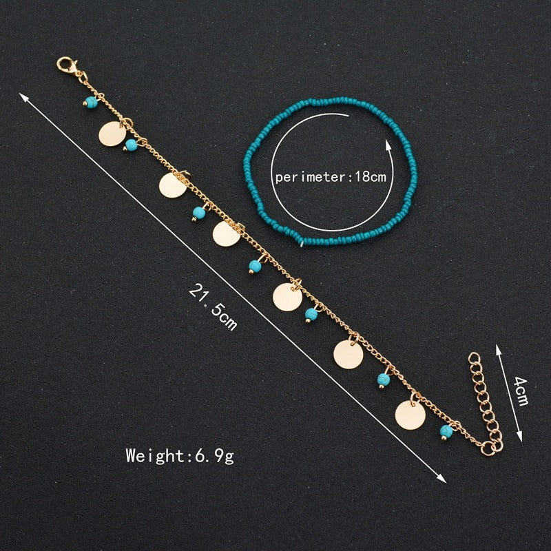 Round Bead Anklet with Turquoise - Bohemian Style