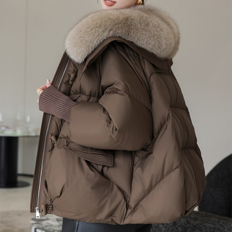 Women’s Down Cotton-Padded Jacket – Long Sleeve Zipper Warm Commuter Coat, Brown, Black & White, M–2XL