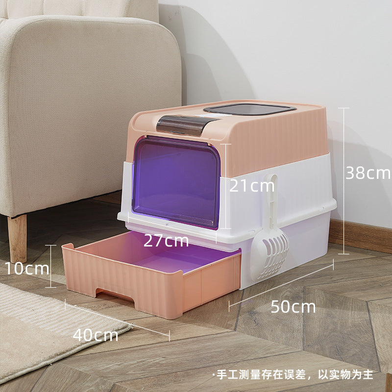 Large Enclosed Cat Litter Box – Anti-Splash Drawer Kitty Toilet with Sterilization Option