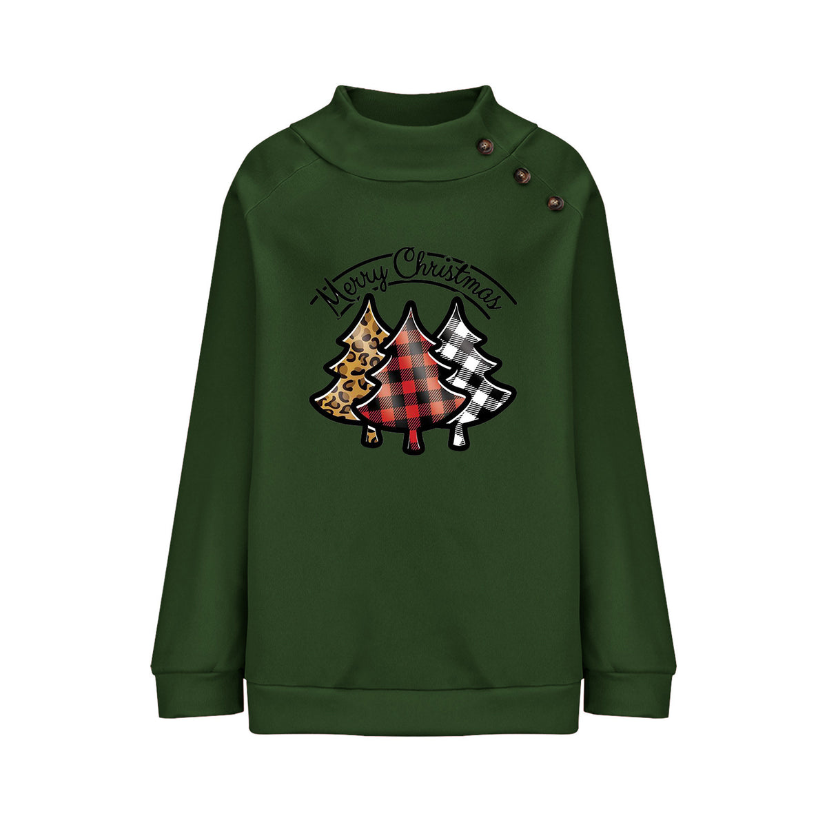 Women’s Cartoon Printed Turtleneck Sweater – Thick Loose-Fit Button Pullover, 5 Colors, S–XXL