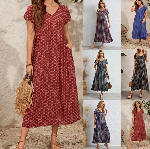 Women’s Floral Tie-Neck Maxi Dress – High-Waist A-Line Vacation Dress S–5XL