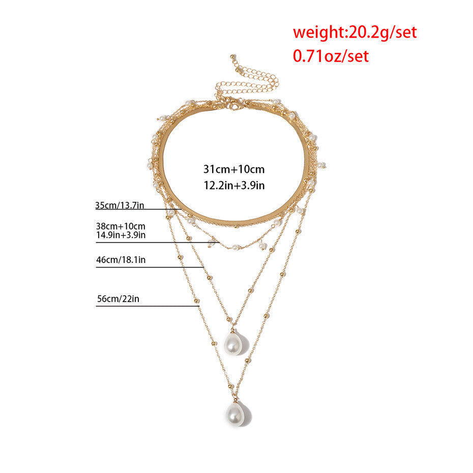 Women’s Gothic Baroque Pearl Tassel Necklace – Multi-Layer Mother-of-Pearl Gold Statement Jewelry