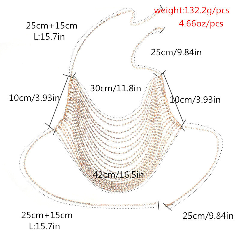 Women’s Rhinestone Body Chain – Gold & Silver Nightclub Statement Jewelry
