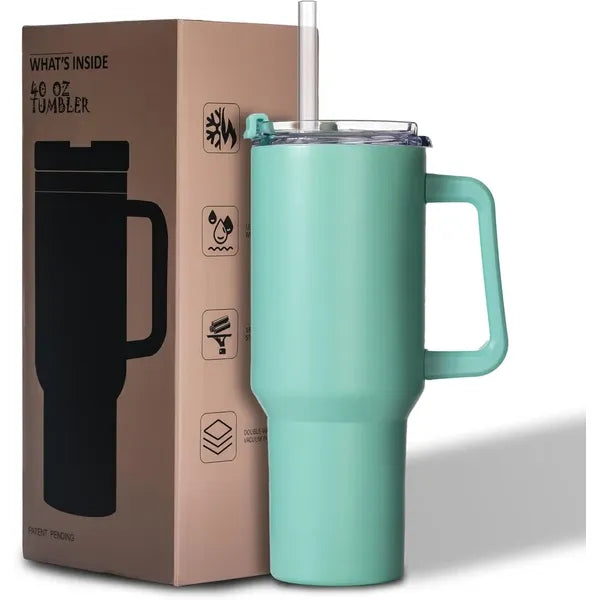 40oz Stainless Steel Tumbler – Vacuum Insulated Travel Mug with Straw & Handle