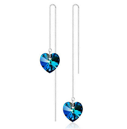 Ocean Heart Crystal Drop Earrings – Elegant Long Dangle Earrings for Women