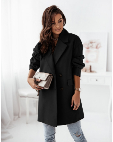Women’s Double-Breasted Long Coat – Blazer Collar Tailored Polyester Coat, S–2XL